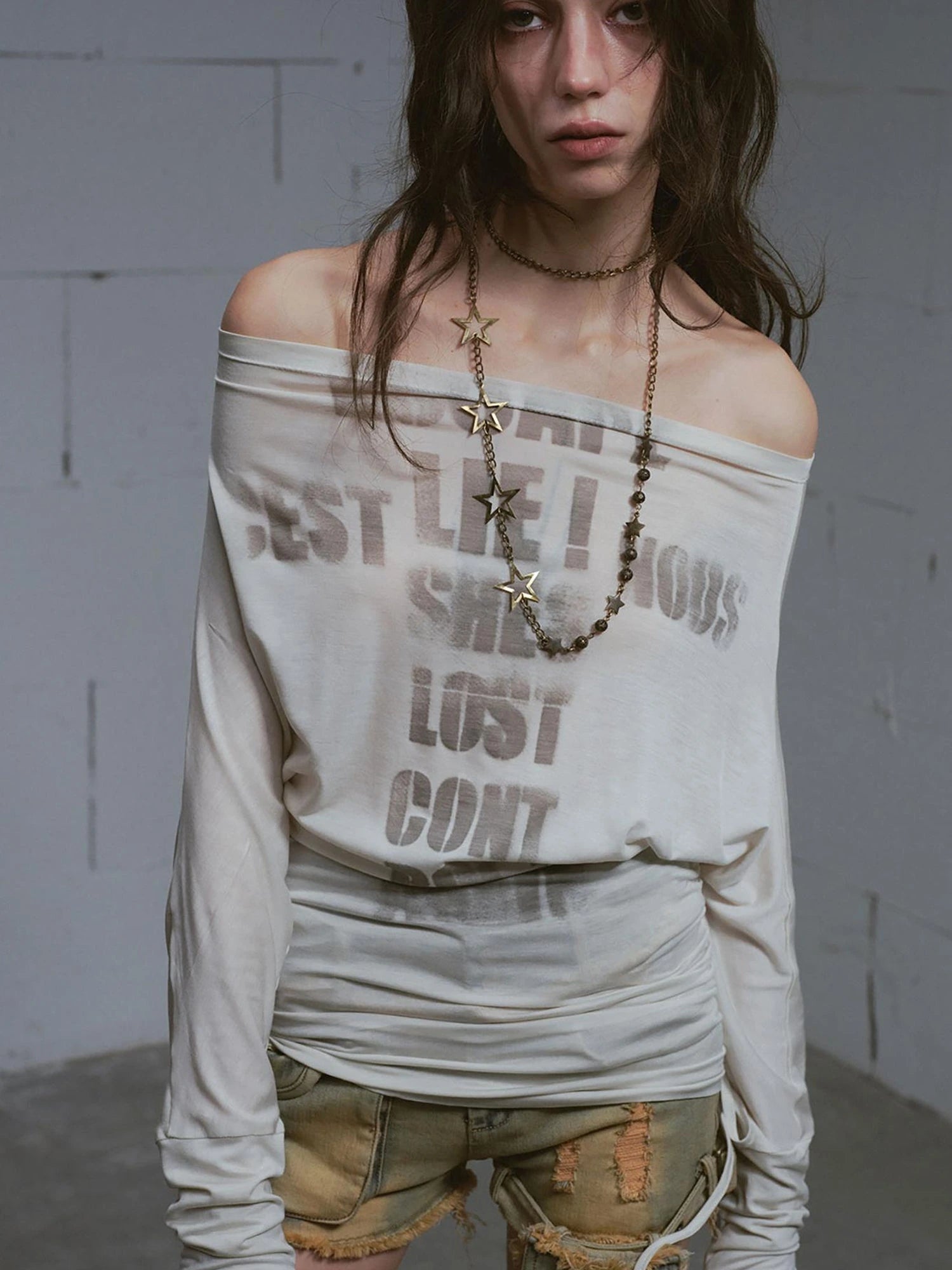 Cross Print Rayon Batwing Long Sleeve Tee