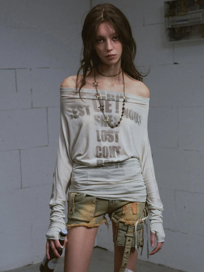 Cross Print Rayon Batwing Long Sleeve Tee