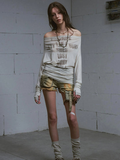 Cross Print Rayon Batwing Long Sleeve Tee