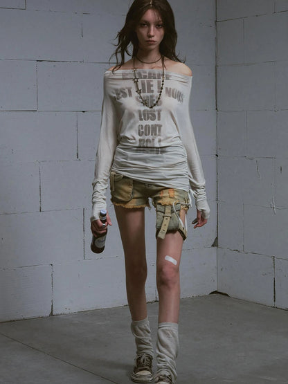 Cross Print Rayon Batwing Long Sleeve Tee