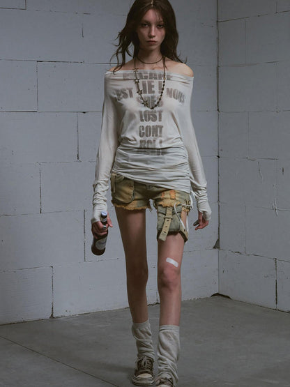 Update c Cross Print Rayon Batwing Long Sleeve Tee