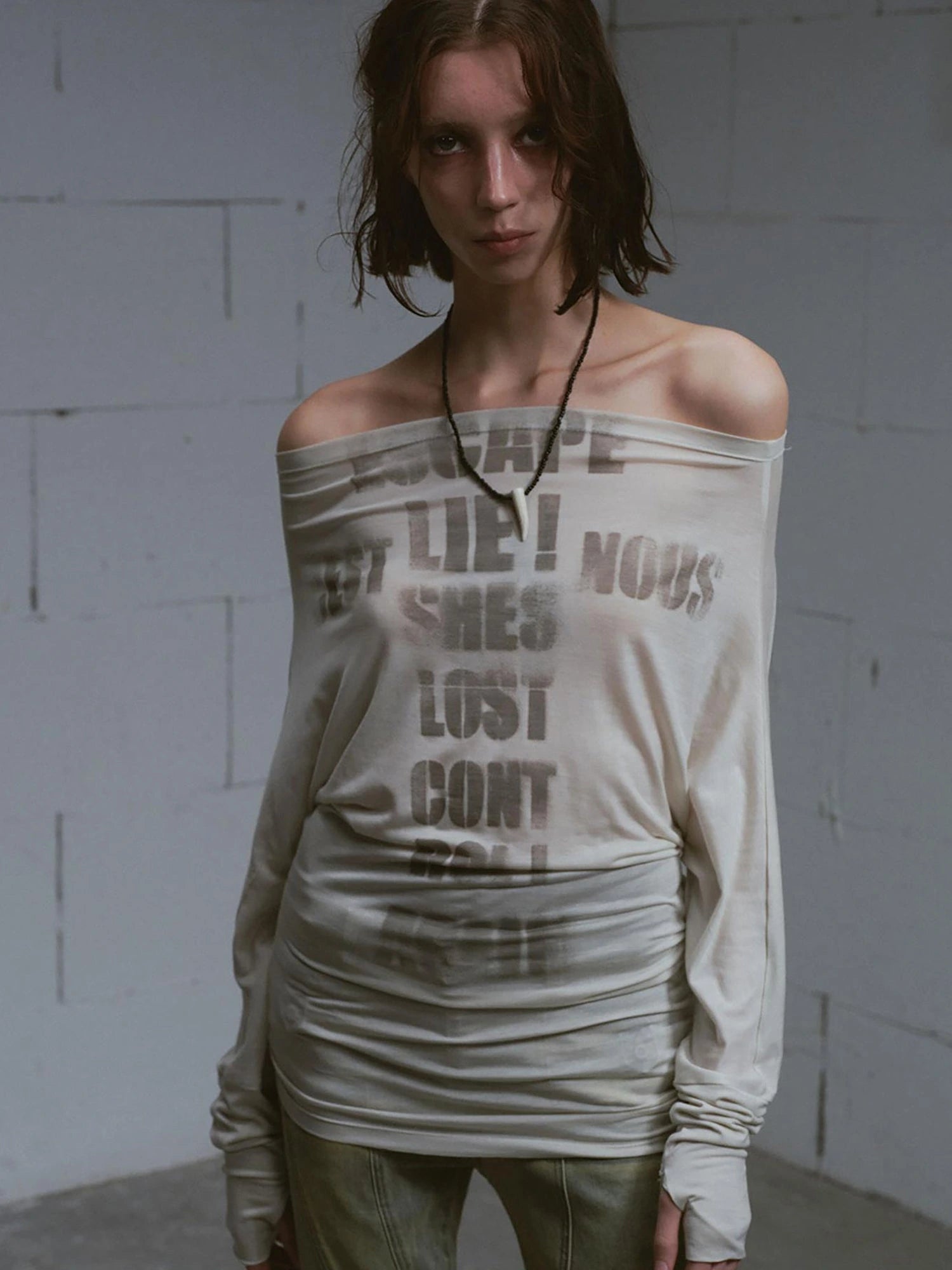 Cross Print Rayon Batwing Long Sleeve Tee