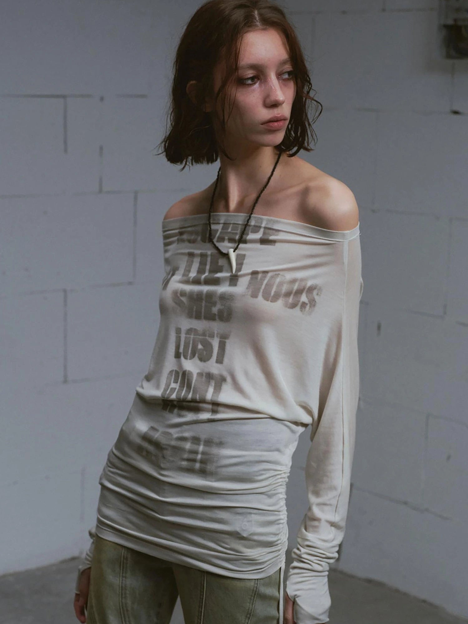 Cross Print Rayon Batwing Long Sleeve Tee