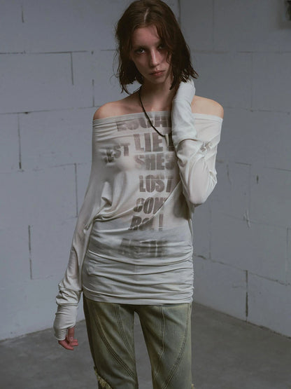 Cross Print Rayon Batwing Long Sleeve Tee