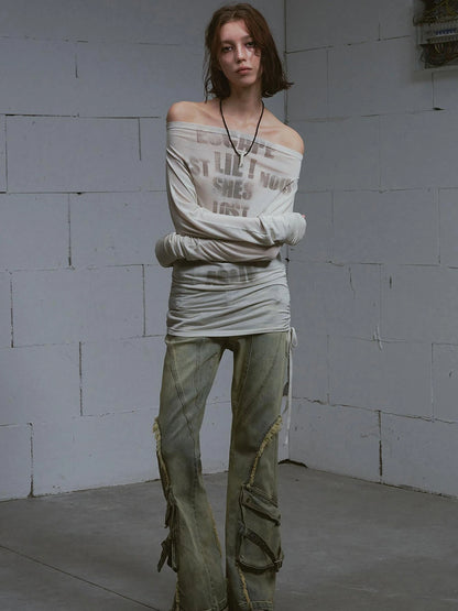 Cross Print Rayon Batwing Long Sleeve Tee