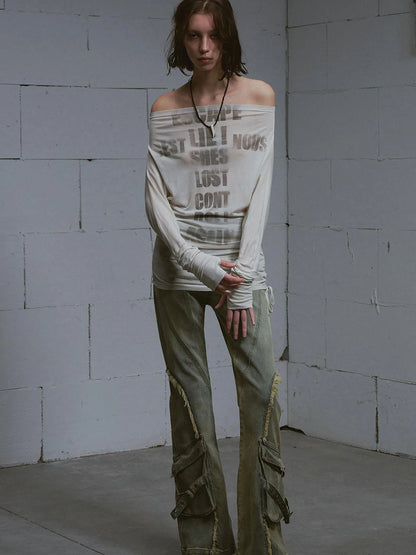 Cross Print Rayon Batwing Long Sleeve Tee