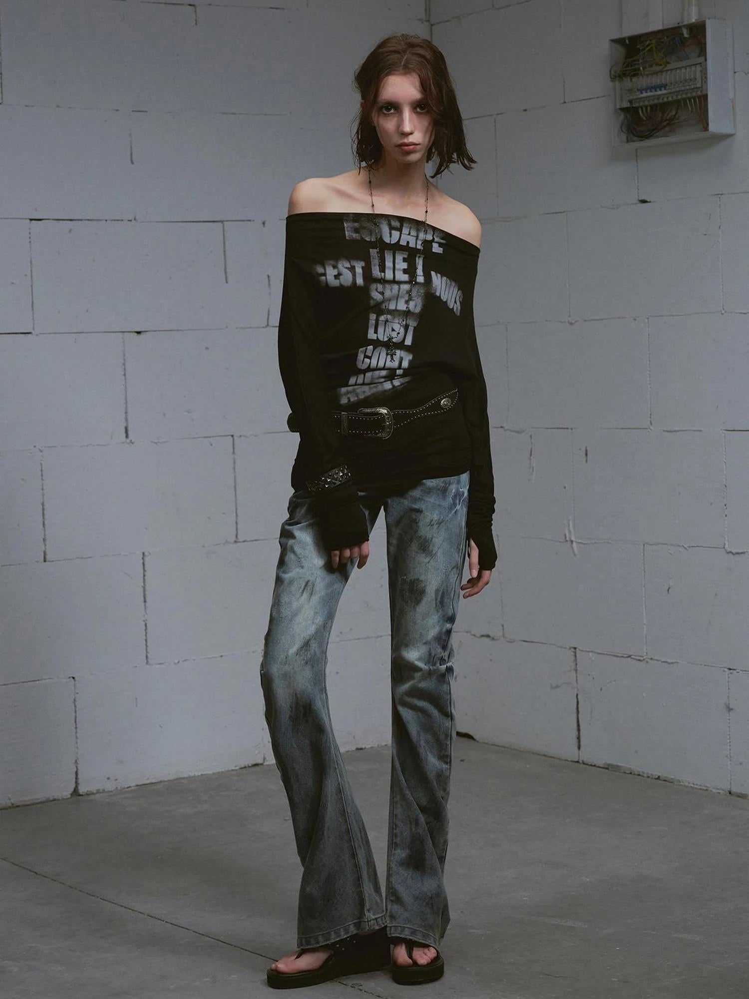 Cross Print Rayon Batwing Long Sleeve Tee