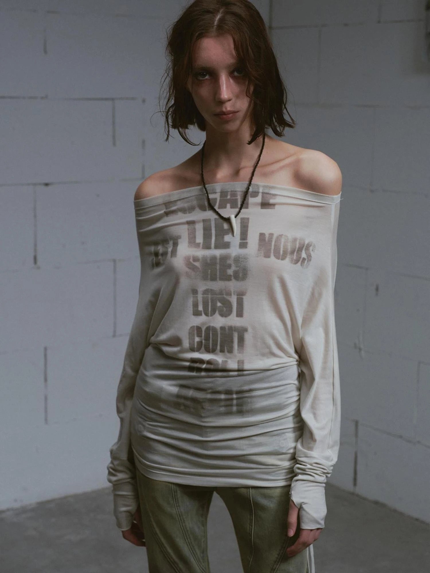 Cross Print Rayon Batwing Long Sleeve Tee