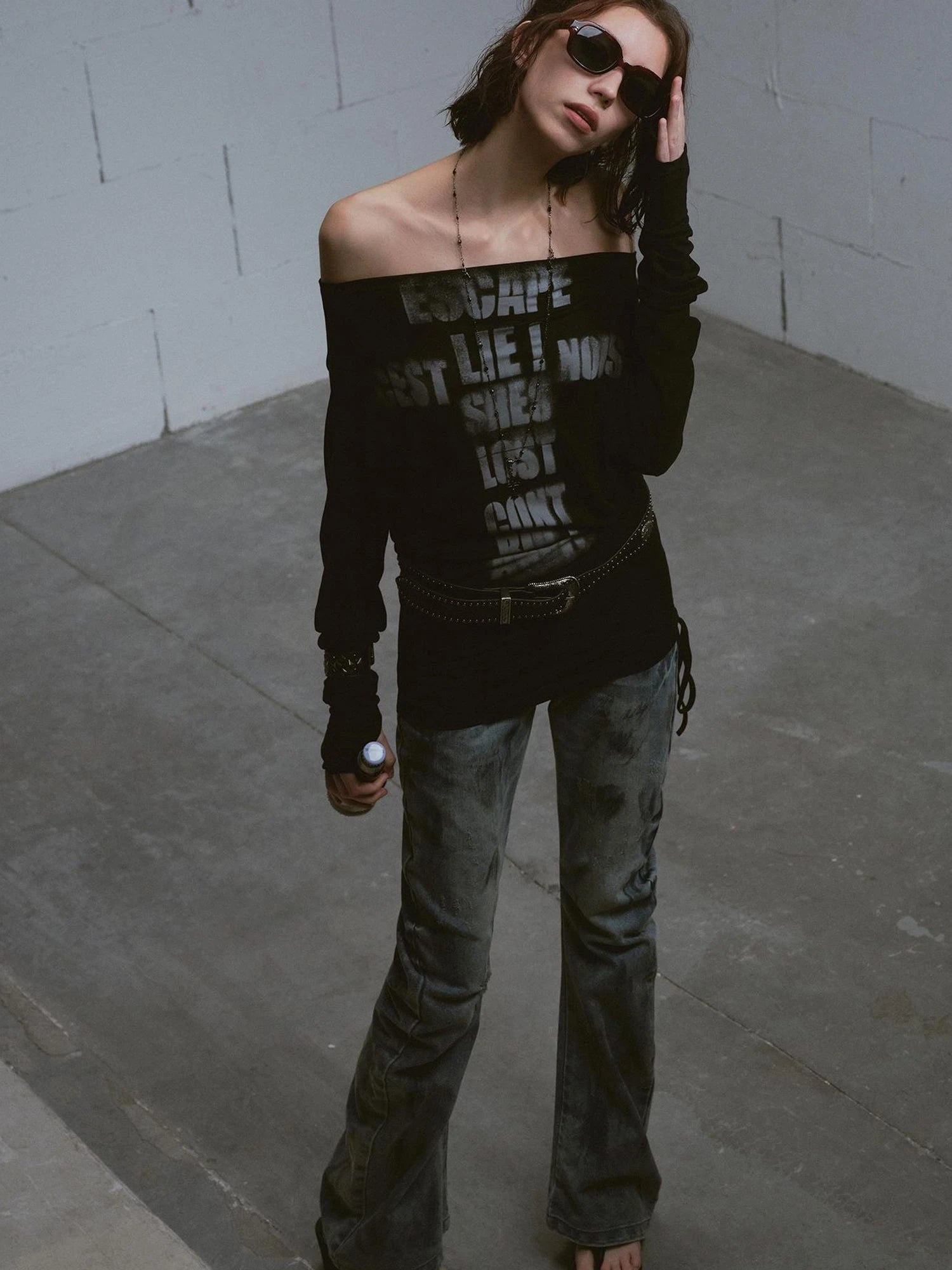 Cross Print Rayon Batwing Long Sleeve Tee