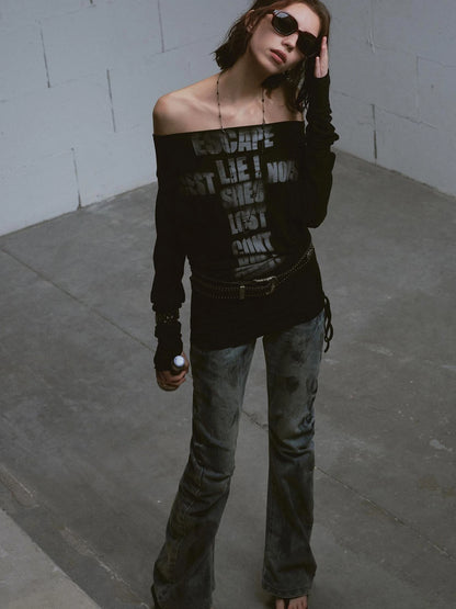 Cross Print Rayon Batwing Long Sleeve Tee