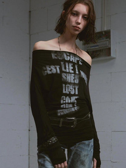 Cross Print Rayon Batwing Long Sleeve Tee