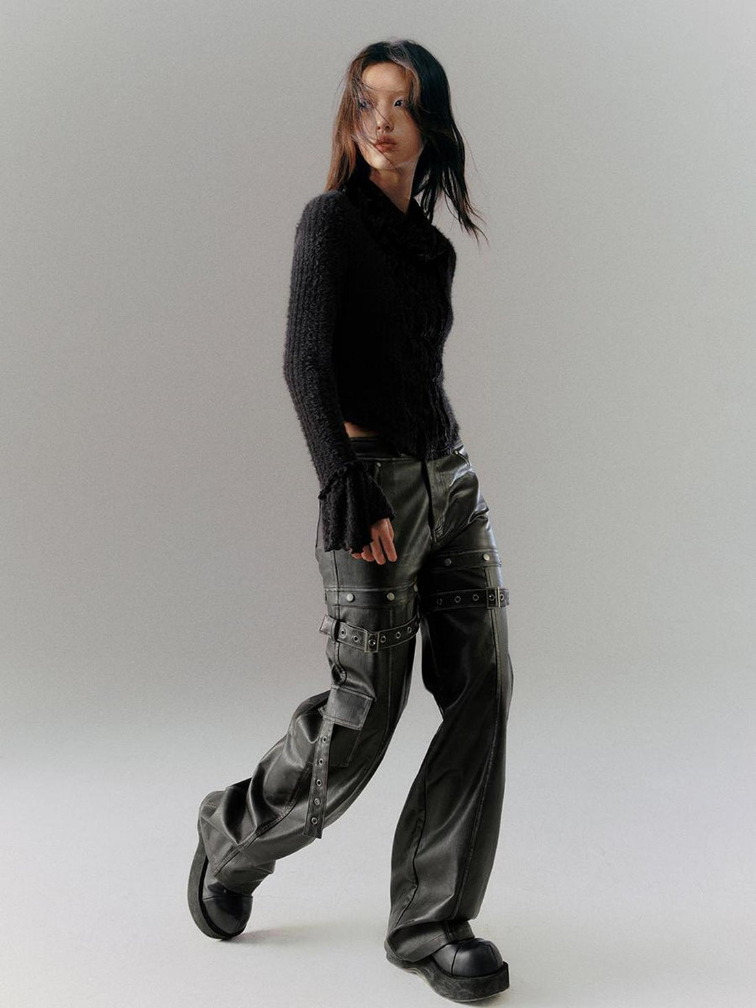 c Deconstructed Vintage Rub Off Leather Pants