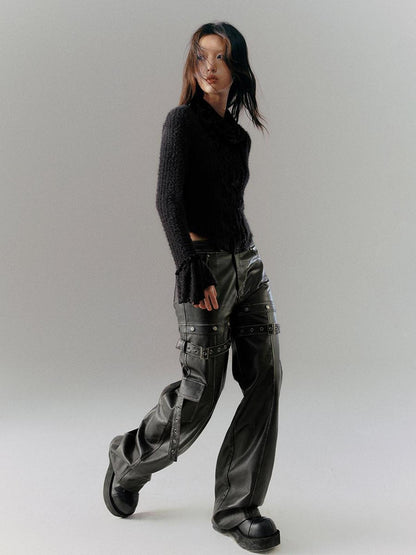 c Deconstructed Vintage Rub Off Leather Pants