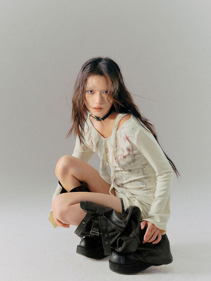 c Deconstructed Vintage Rub Off Leather Pants