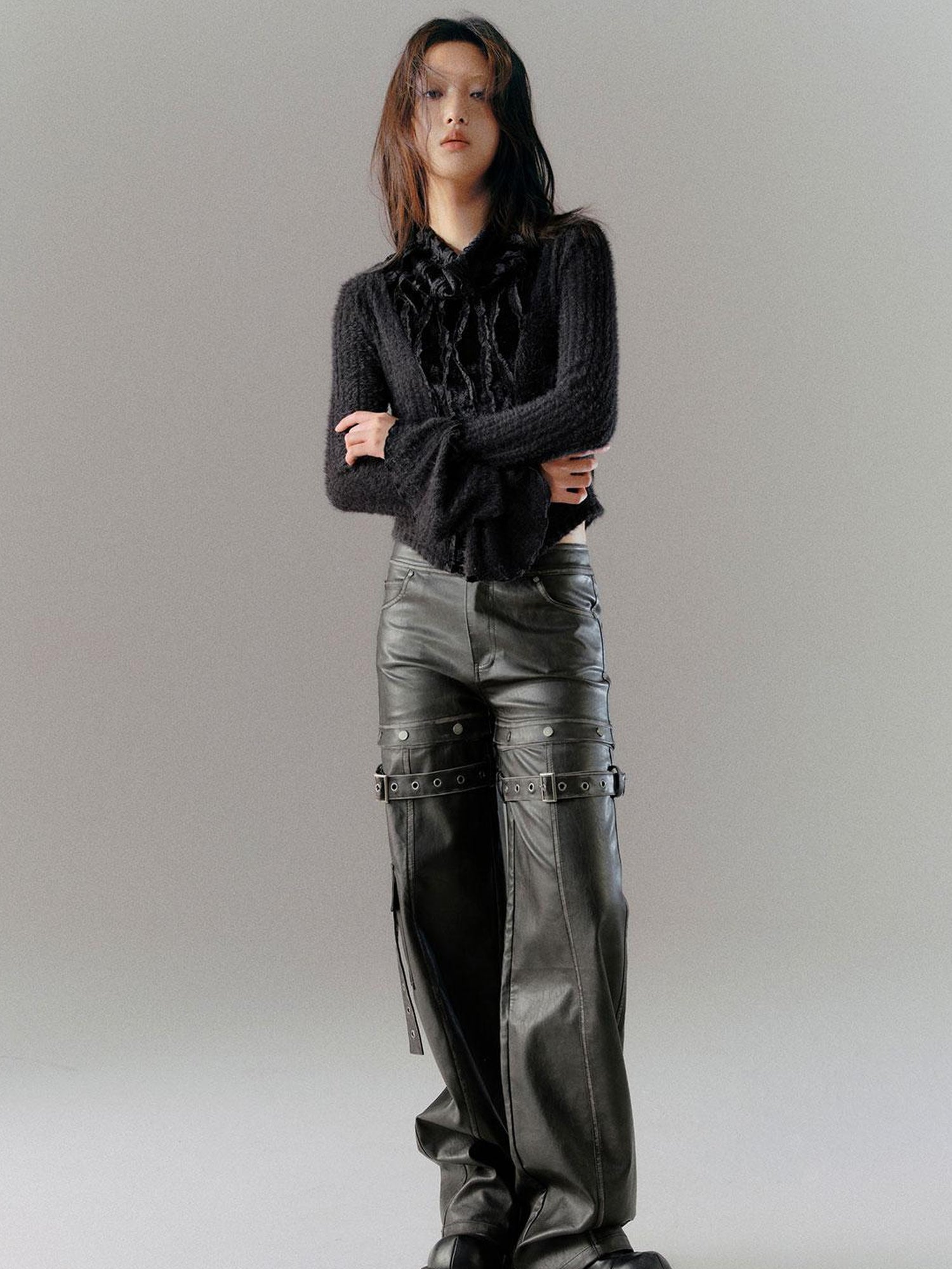 c Deconstructed Vintage Rub Off Leather Pants