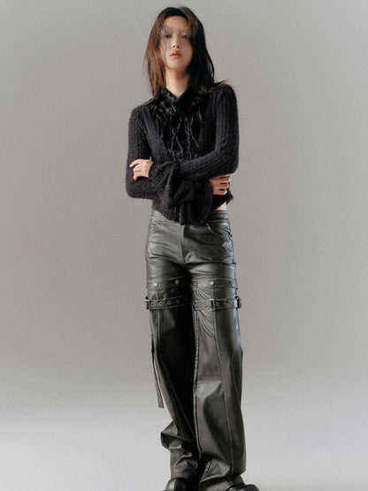 c Deconstructed Vintage Rub Off Leather Pants