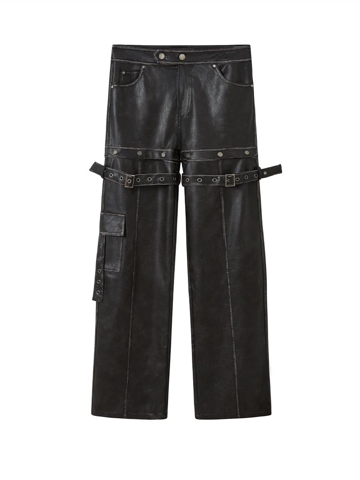 c Deconstructed Vintage Rub Off Leather Pants