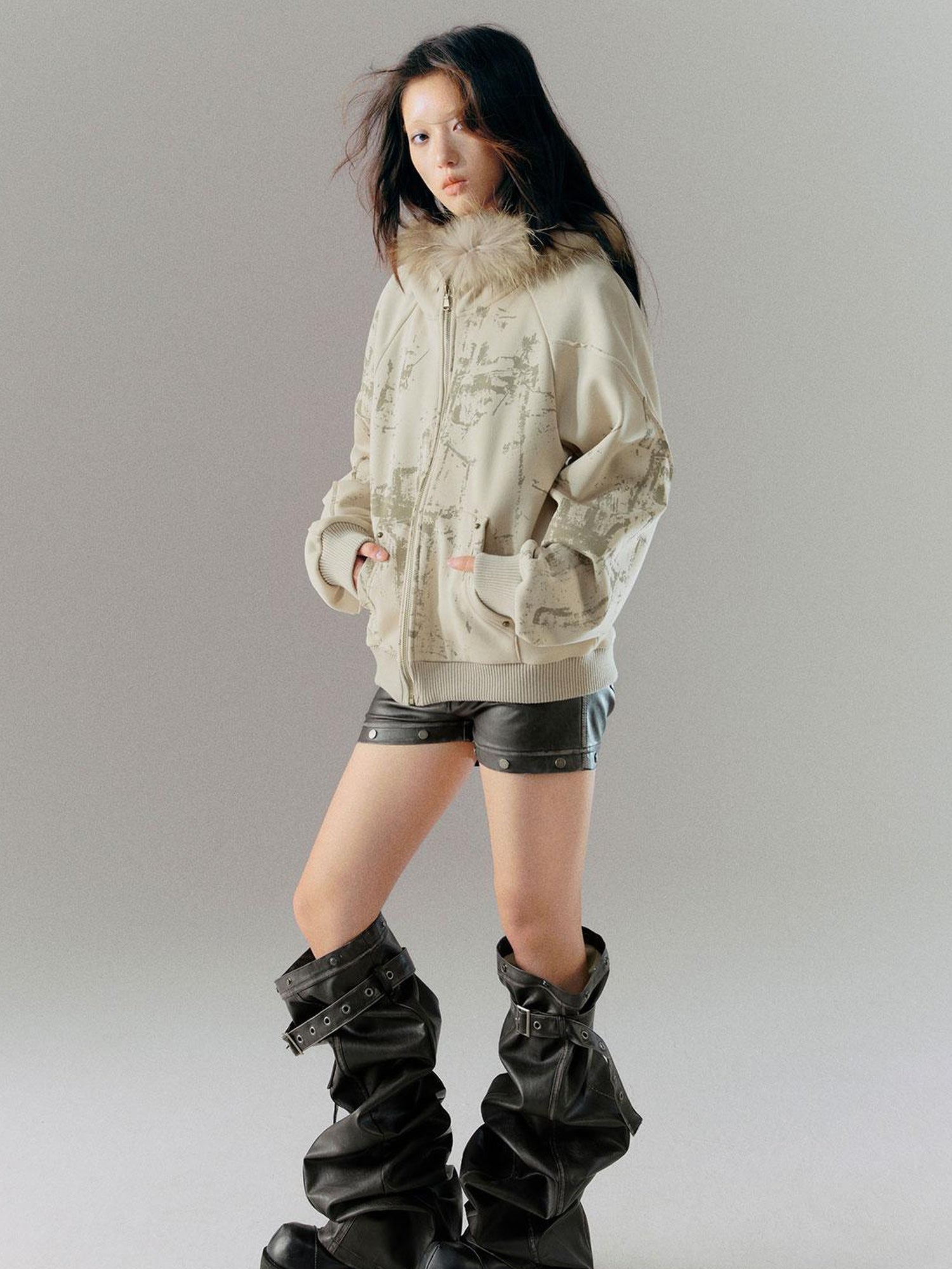 c Deconstructed Vintage Rub Off Leather Pants