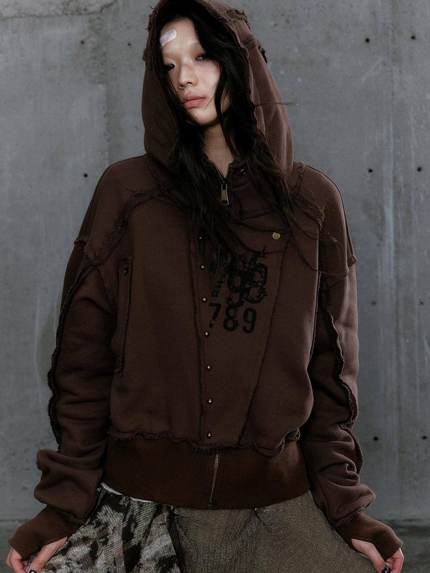 c Distressed Digital Print Hooded Sweatshirt