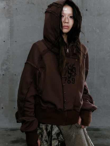 c Distressed Digital Print Hooded Sweatshirt