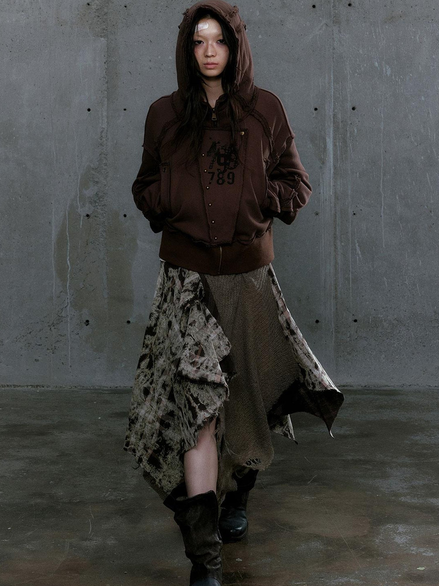c Distressed Digital Print Hooded Sweatshirt