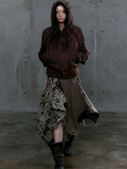 c Distressed Digital Print Hooded Sweatshirt