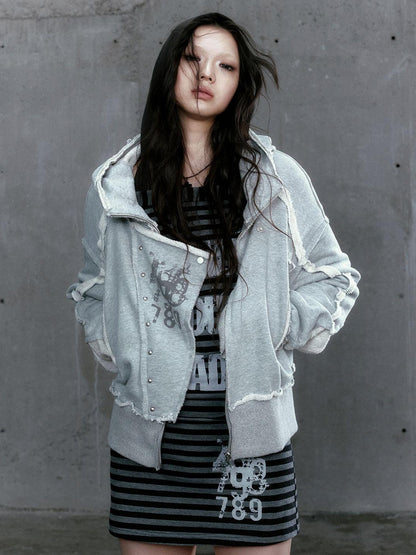 c Distressed Digital Print Hooded Sweatshirt