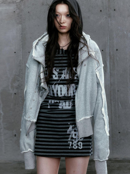 c Distressed Digital Print Hooded Sweatshirt