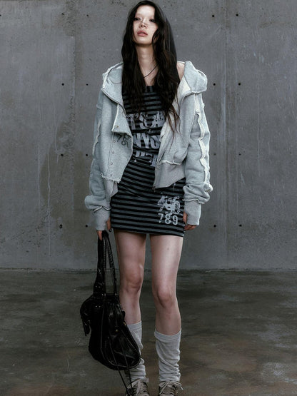 c Distressed Digital Print Hooded Sweatshirt