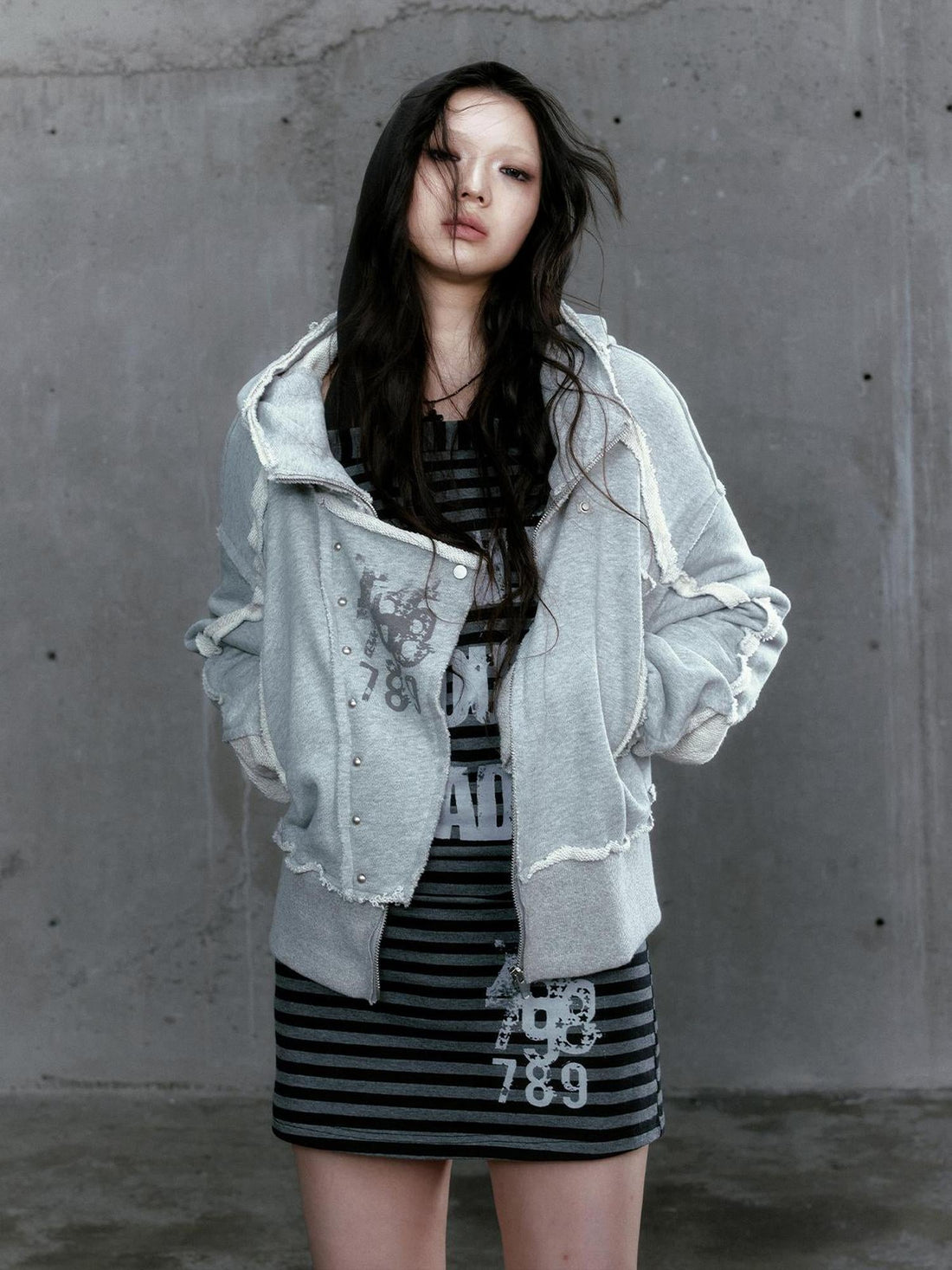 c Distressed Digital Print Hooded Sweatshirt