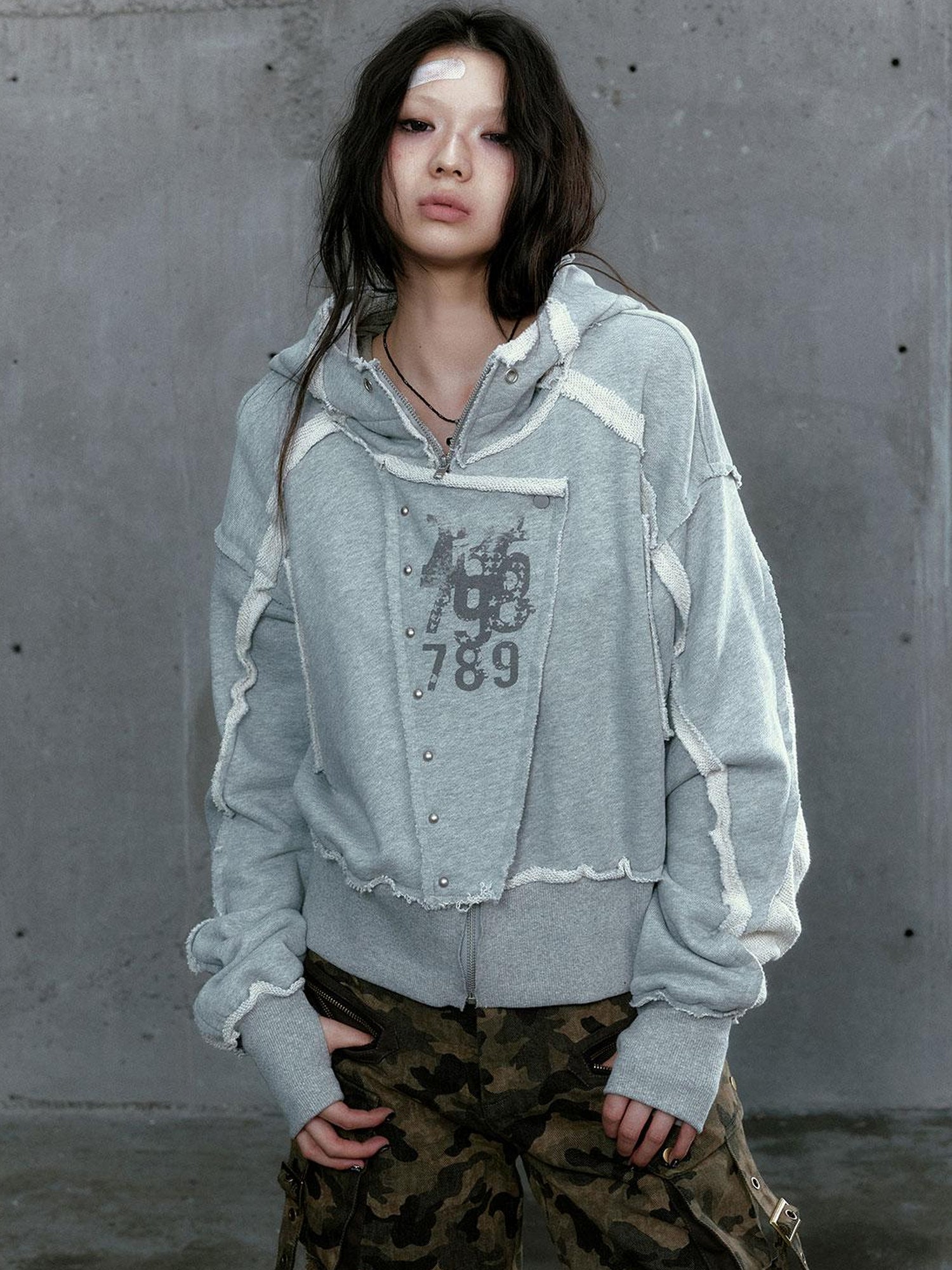 c Distressed Digital Print Hooded Sweatshirt