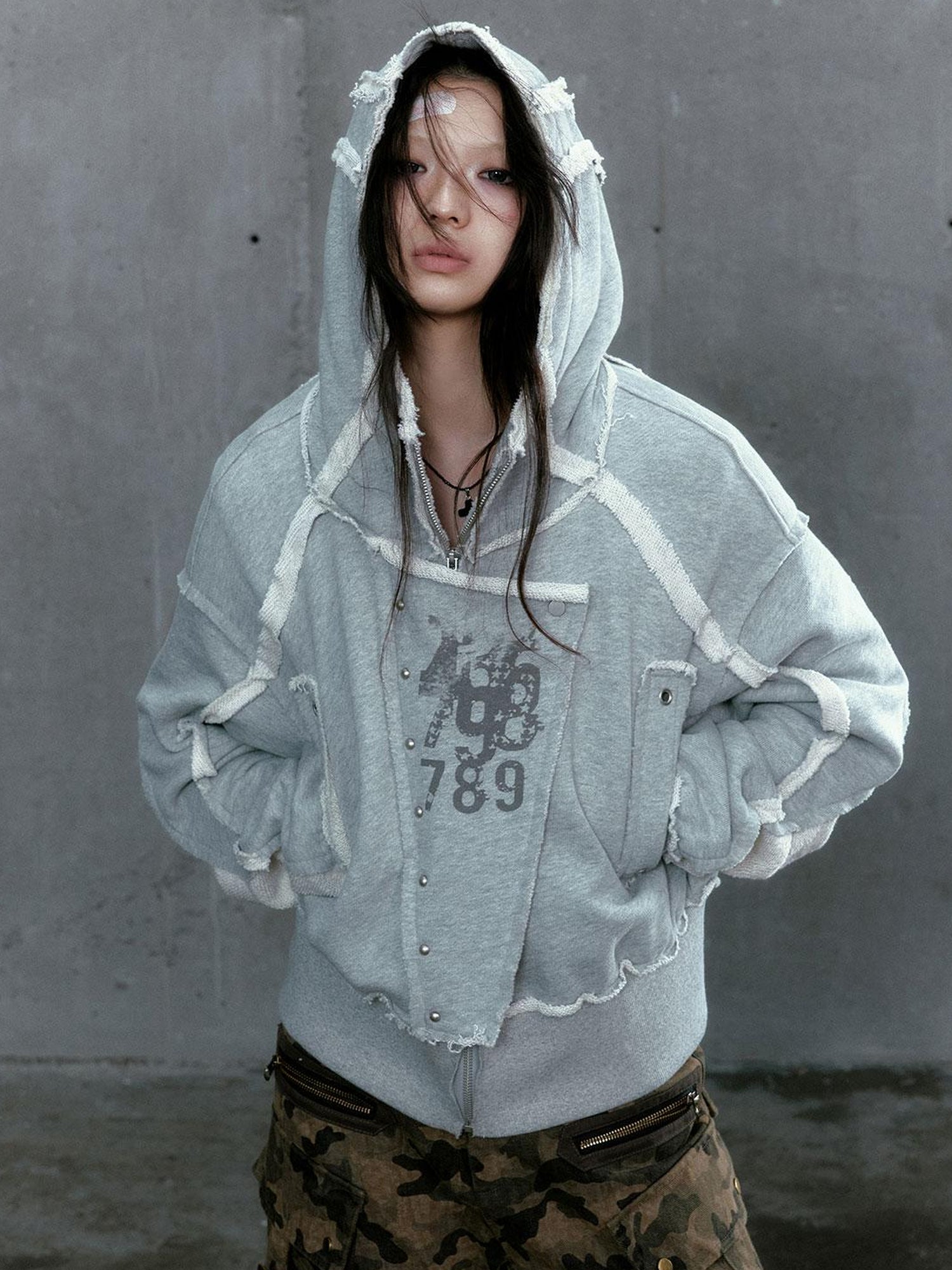 c Distressed Digital Print Hooded Sweatshirt
