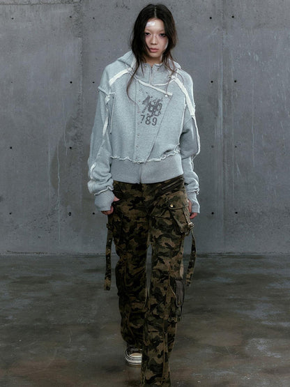 c Distressed Digital Print Hooded Sweatshirt