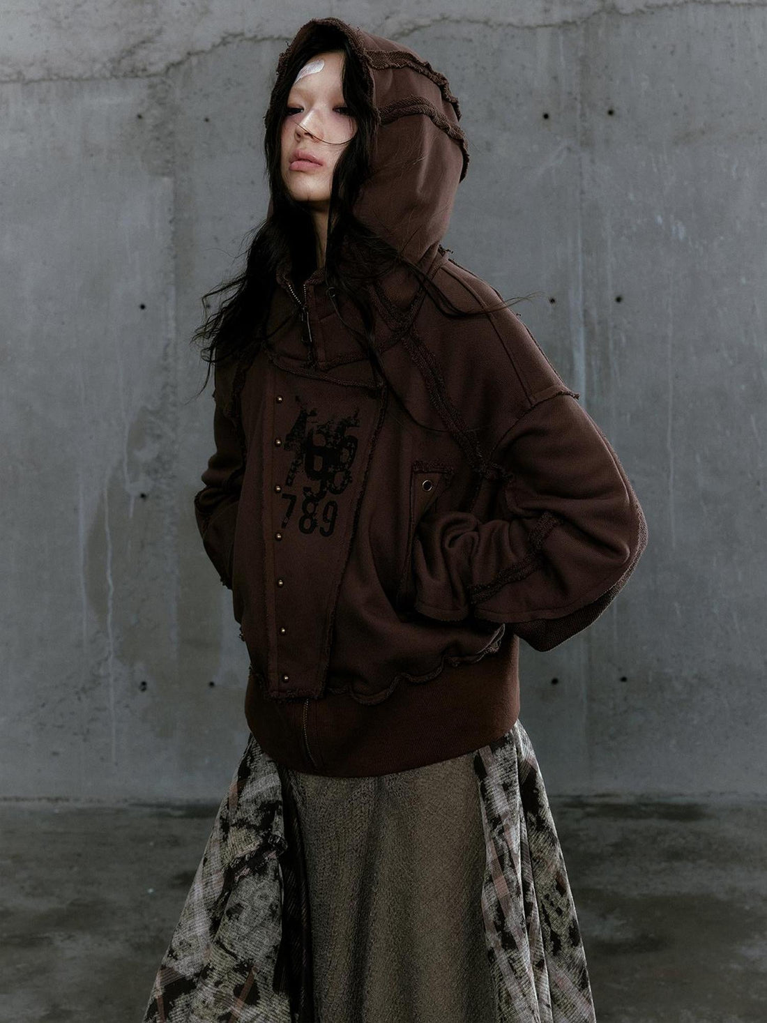 c Distressed Digital Print Hooded Sweatshirt