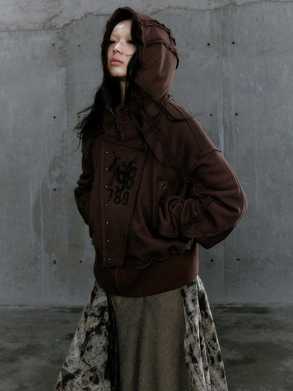 c Distressed Digital Print Hooded Sweatshirt