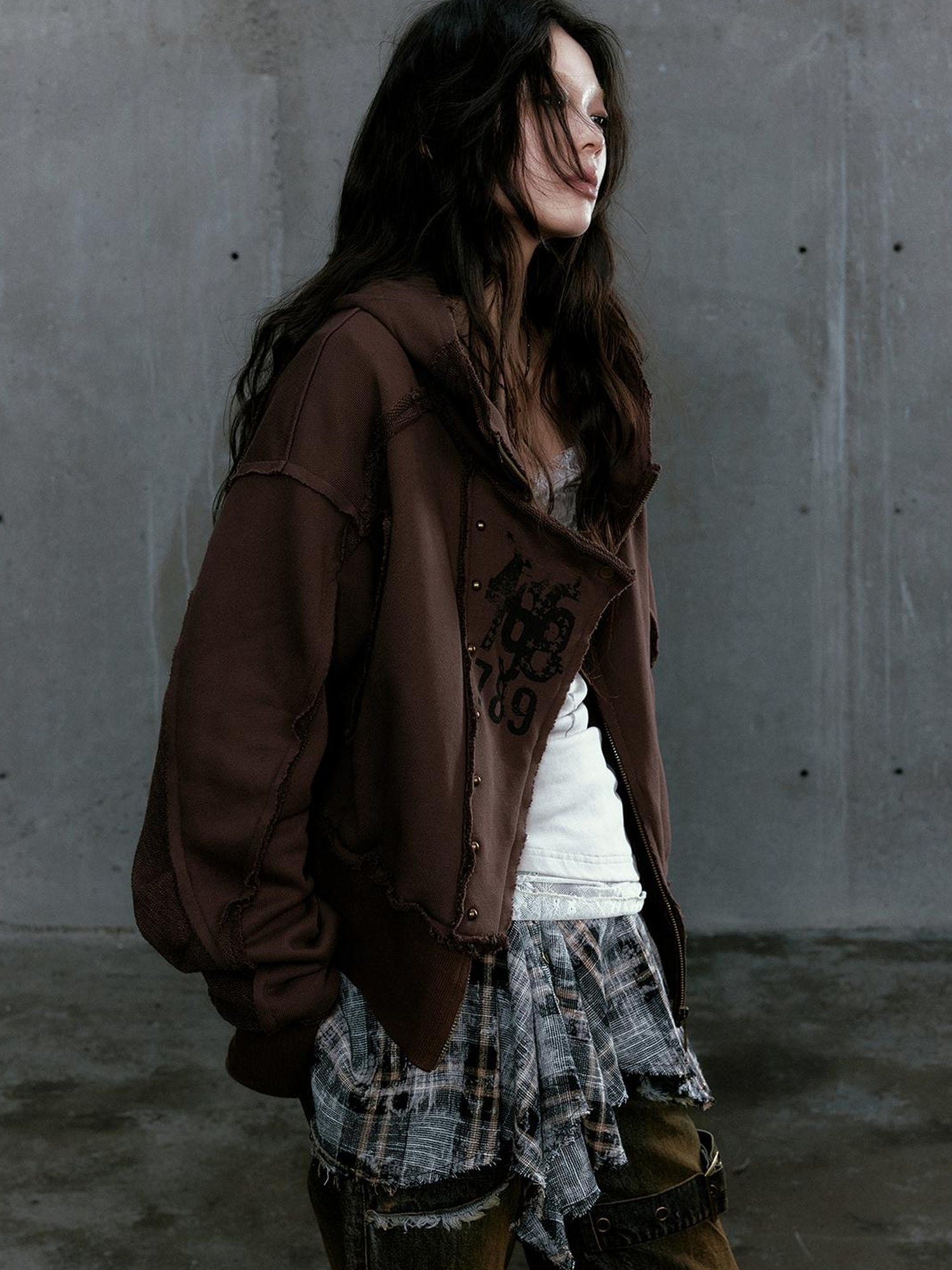 c Distressed Digital Print Hooded Sweatshirt