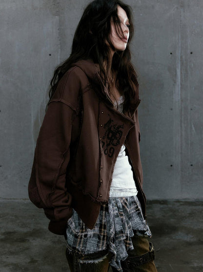 c Distressed Digital Print Hooded Sweatshirt