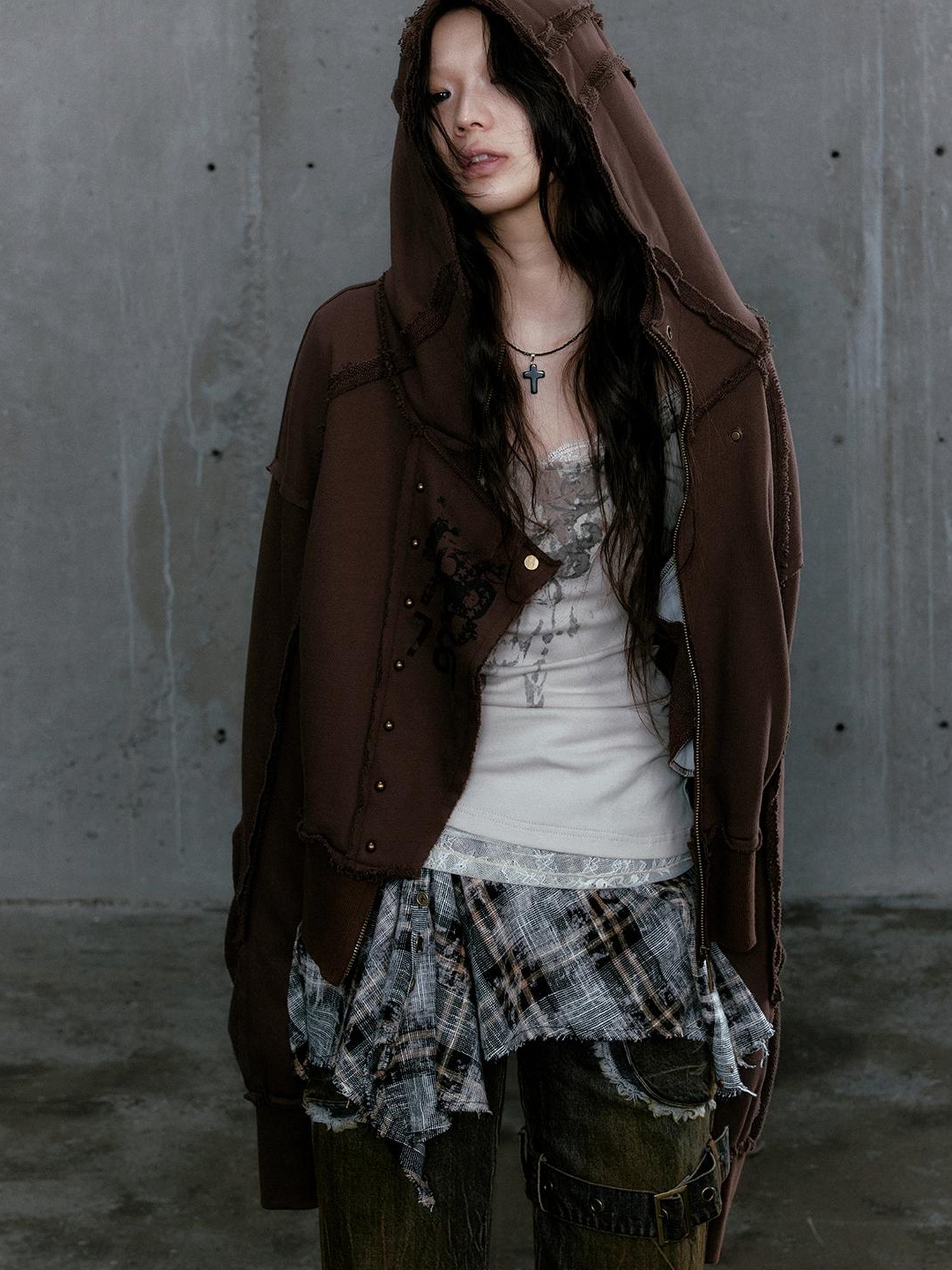c Distressed Digital Print Hooded Sweatshirt