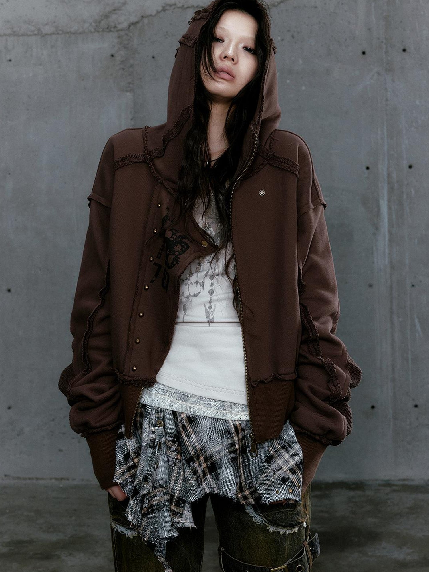 c Distressed Digital Print Hooded Sweatshirt