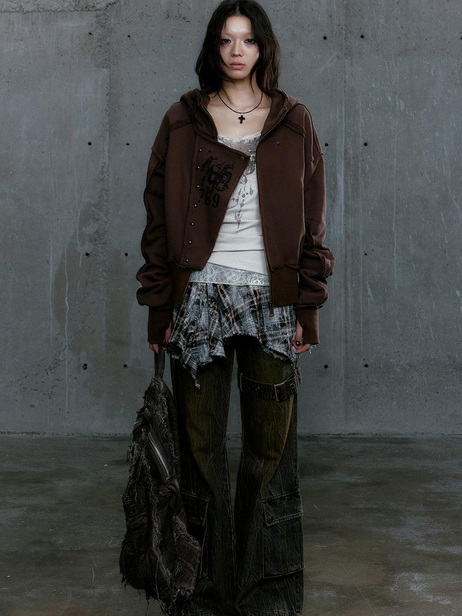c Distressed Digital Print Hooded Sweatshirt