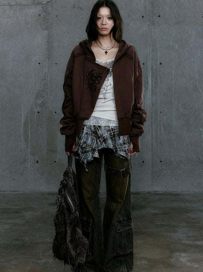 c Distressed Digital Print Hooded Sweatshirt