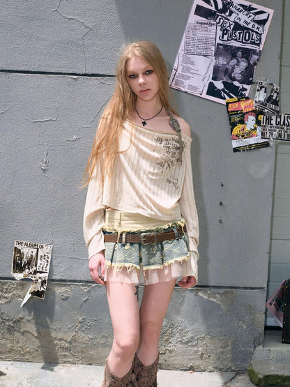 c Escape To Club Denim Mesh Pleated Skirt