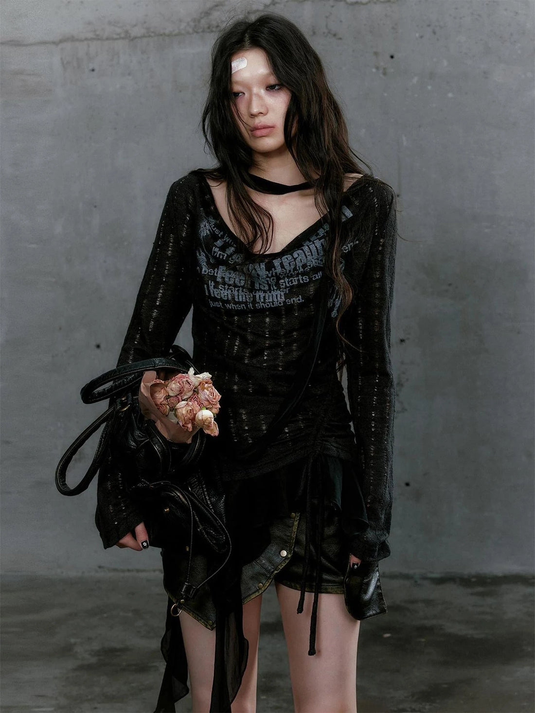 Graffiti Swing Collar Peplum Print Knit Top