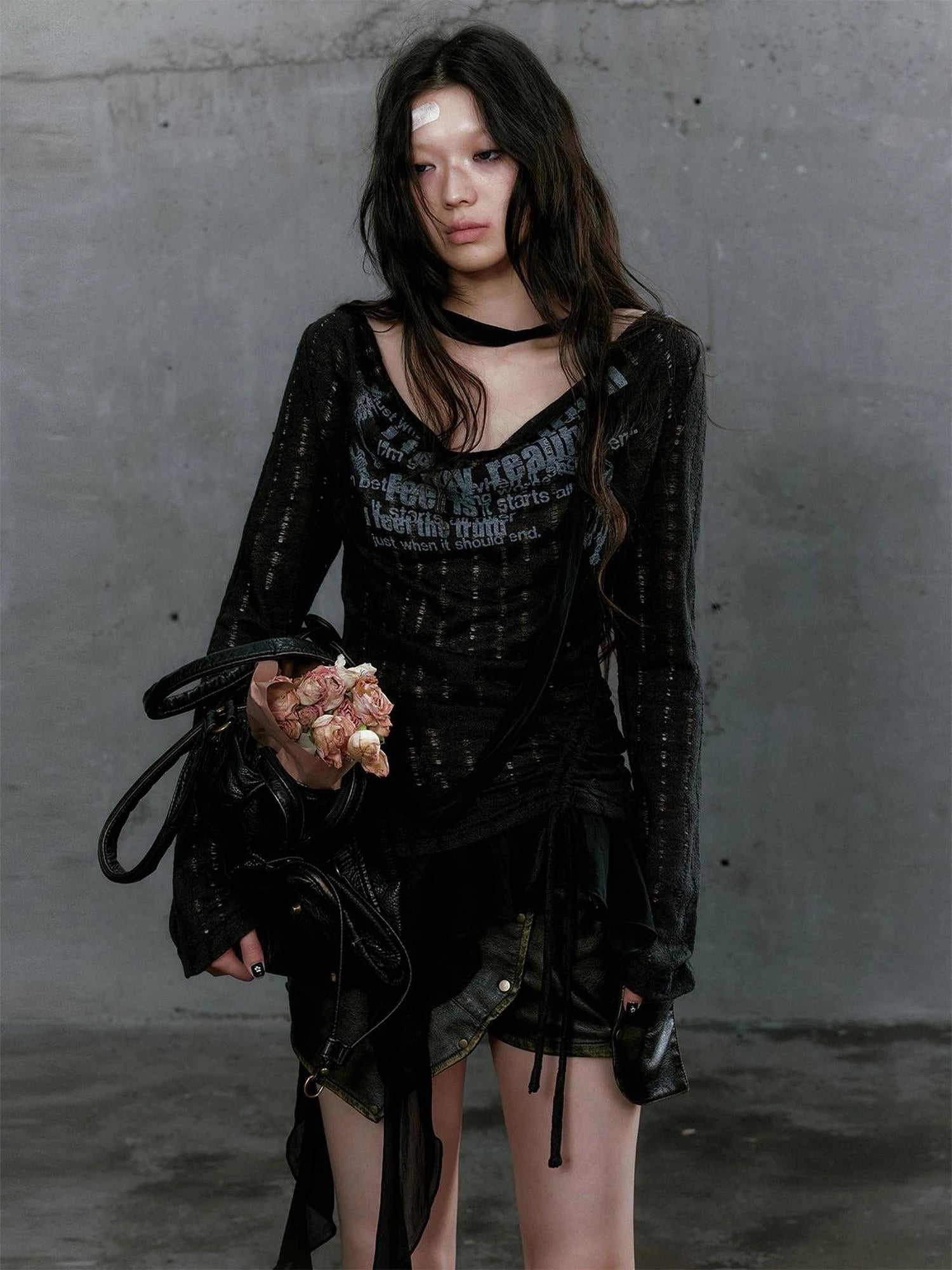 Graffiti Swing Collar Peplum Print Knit Top