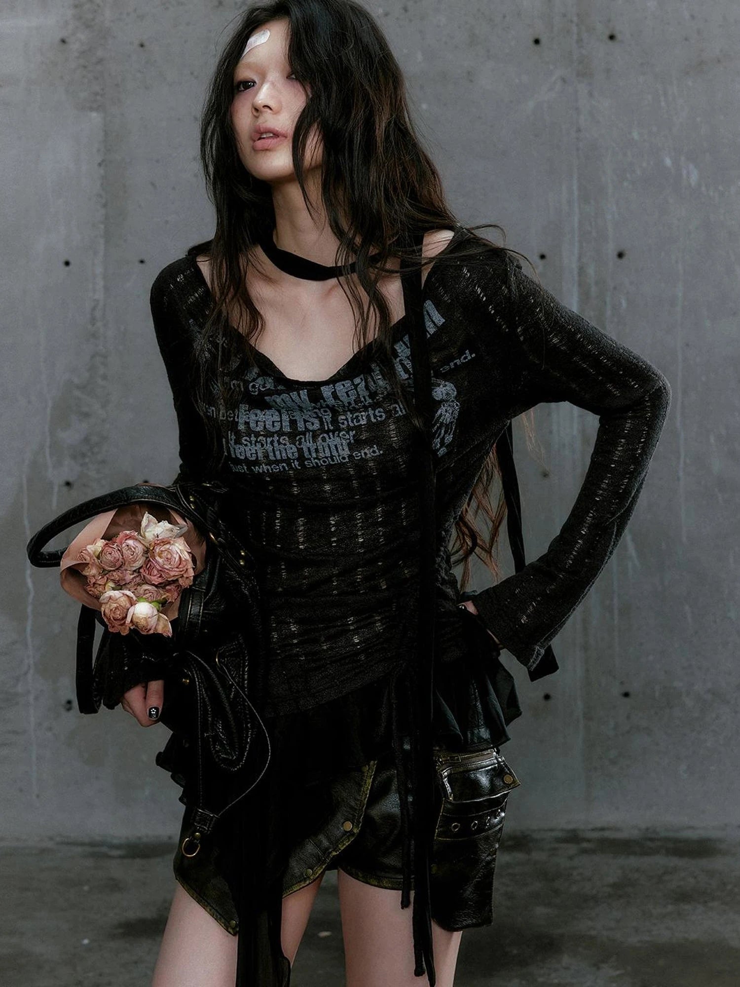 Graffiti Swing Collar Peplum Print Knit Top