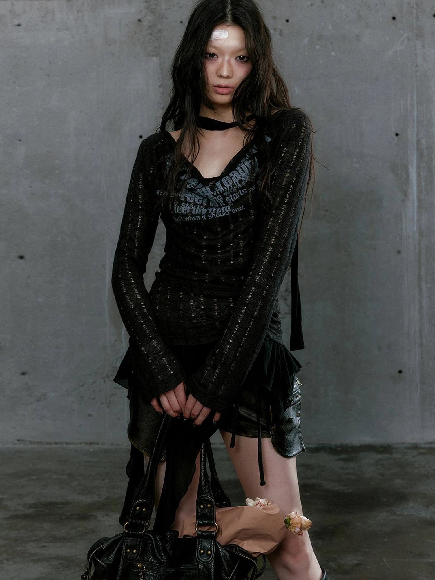 Graffiti Swing Collar Peplum Print Knit Top