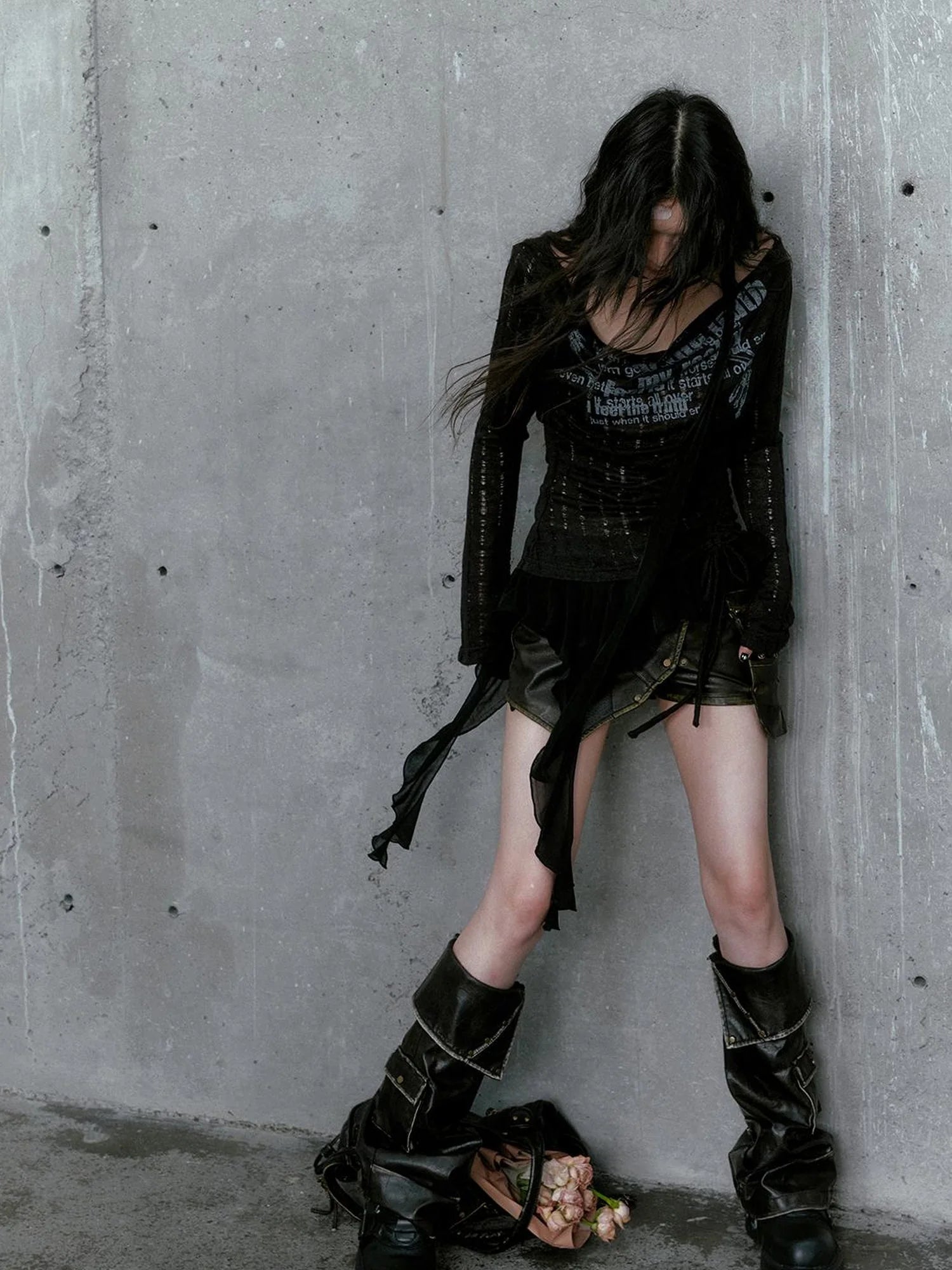 Graffiti Swing Collar Peplum Print Knit Top