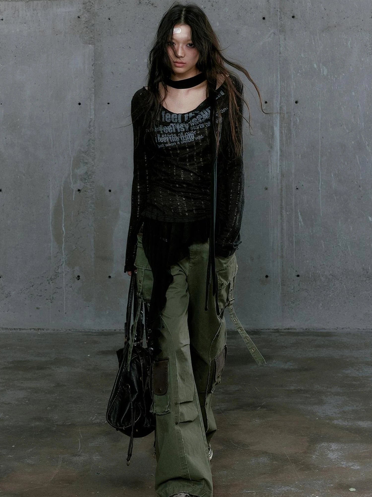 Graffiti Swing Collar Peplum Print Knit Top