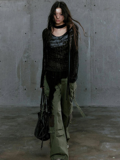 Graffiti Swing Collar Peplum Print Knit Top