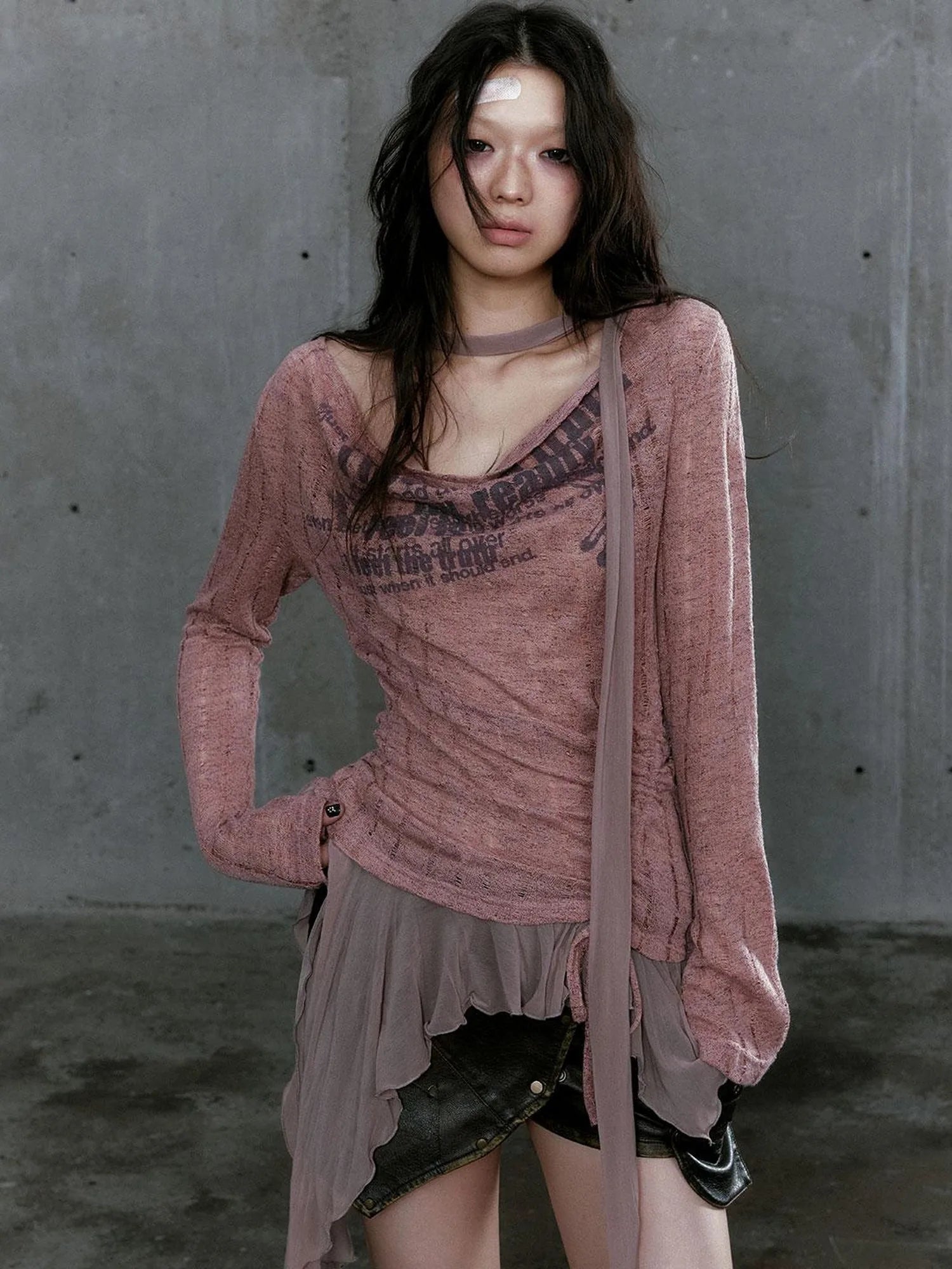 Graffiti Swing Collar Peplum Print Knit Top